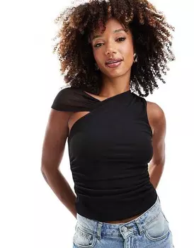 ASOS DESIGN - Черный облегающий топ с сетчатым ремнем на плечо