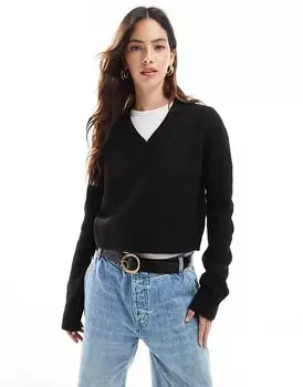ASOS DESIGN – черный очень короткий свитер с V-образным вырезом