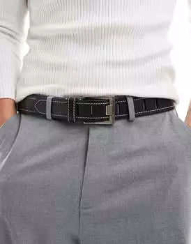 ASOS DESIGN - Черный ремень из синтетической кожи с контрастной строчкой