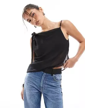 ASOS DESIGN – черный шифоновый топ с асимметричным драпированным вырезом