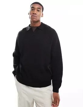 ASOS DESIGN — черный свитер оверсайз в рубчик в стиле рыбалки