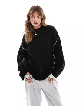 ASOS DESIGN – черный свитер с круглым вырезом и декоративной строчкой