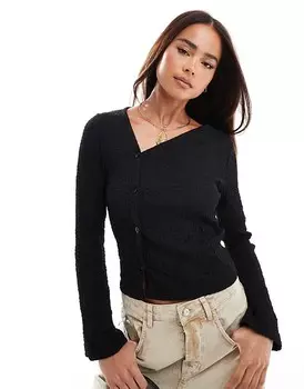 ASOS DESIGN – черный текстурированный топ с асимметричной застежкой на пуговицы спереди