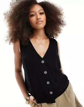ASOS DESIGN – Черный топ из искусственного льна с рюшами