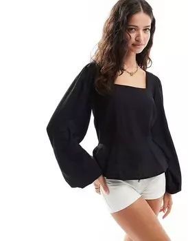 ASOS DESIGN – черный топ с объемными буфами и баской