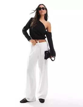 ASOS DESIGN – Черный топ с открытыми плечами из ткани, имитирующей лен