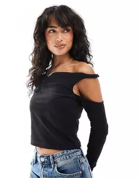 ASOS DESIGN – черный топ с открытыми плечами, длинными рукавами и перекрученными бретелями