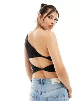 ASOS DESIGN — черный топ с пышными формами и плетеной спинкой
