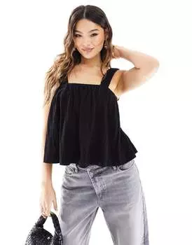 ASOS DESIGN - Черный топ со сборками и завязывающимися бретелями сзади