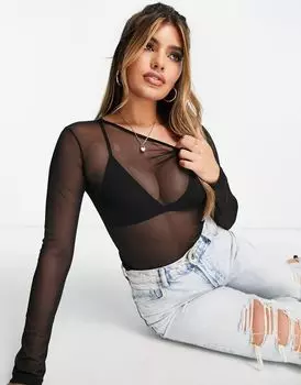 ASOS DESIGN – черный укороченный топ из сетки с длинными рукавами