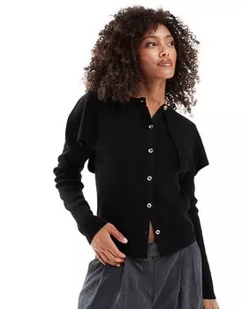 ASOS DESIGN – черный вязаный кардиган с круглым вырезом и накидкой