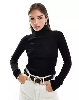 ASOS DESIGN – Черный вязаный топ с высоким воротником в рубчик