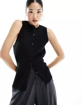 ASOS DESIGN – Черный вязаный жилет с круглым вырезом и разрезом спереди