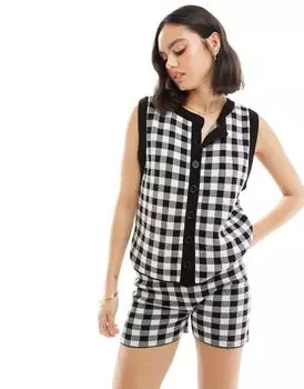 ASOS DESIGN – черный жилет в клетку виши большого размера, часть комплекта