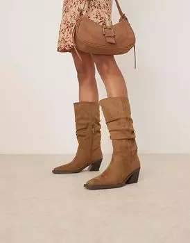 ASOS DESIGN Chosen: свободные сапоги в стиле вестерн из серо-коричневой замши
