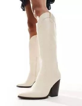 ASOS DESIGN – Claudia – ковбойские сапоги до колена кремово-белого цвета