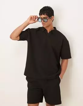 ASOS DESIGN coord oversize плотное текстурированное поло черного цвета