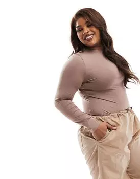 ASOS DESIGN Curve – All Day – гладкое боди темно-серого цвета с длинными рукавами