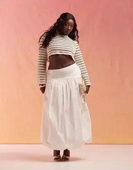 ASOS DESIGN Curve – асимметричная юбка макси песочного кроя с бантом