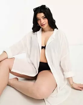 ASOS DESIGN Curve — белая пляжная рубашка с рюшами