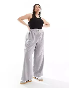 ASOS DESIGN Curve – брюки без застежки в серую полоску с контрастной вставкой