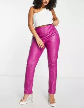 ASOS DESIGN Curve — брюки-сигареты Blueberry из искусственной кожи с декоративной строчкой