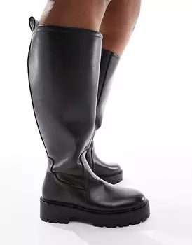 ASOS DESIGN Curve – Carmen – Черные сапоги до колена на плоской подошве на толстой подошве