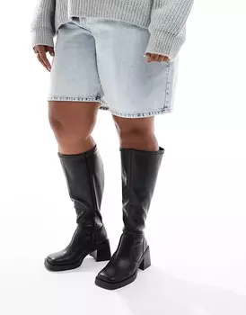 ASOS DESIGN Curve – Charlotte – Черные ботинки на высоком каблуке до колена