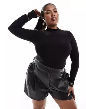 ASOS DESIGN Curve - Черное двухслойное боди с длинными рукавами и водолазкой