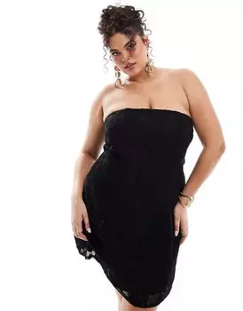 ASOS DESIGN Curve – черное мини-платье-бандо с кружевной накладкой