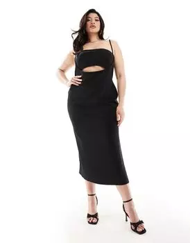 ASOS DESIGN Curve – черное платье миди с декоративной вставкой цвета акваланга