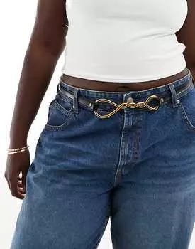 ASOS DESIGN Curve – Черный кожаный ремень с пряжками