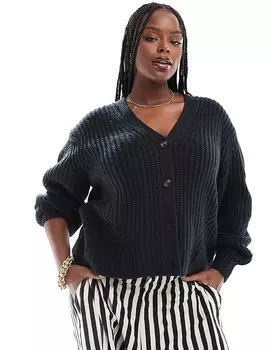 ASOS DESIGN Curve – Черный пушистый кардиган в полоску с V-образным вырезом