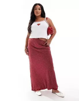 ASOS DESIGN Curve — диагональная юбка макси из красного шифона в горошек