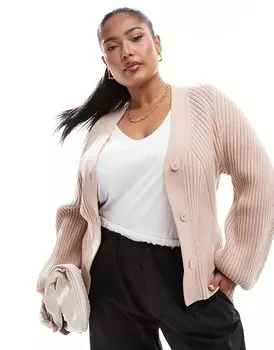 ASOS DESIGN Curve — кардиган цвета мокко в рубчик с декоративными рукавами
