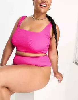 ASOS DESIGN Curve комбинированный укороченный укороченный топ бикини розового цвета с жатым узором