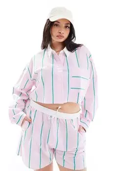 ASOS DESIGN Curve – короткая рубашка с розовыми полосками и контрастным воротником
