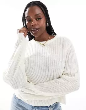 ASOS DESIGN Curve — кремовый свитер в рубчик с круглым вырезом