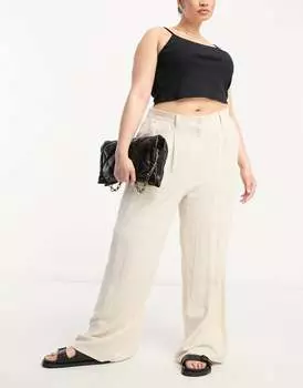 ASOS DESIGN Curve — льняные брюки «папа» каменно-бежевого цвета
