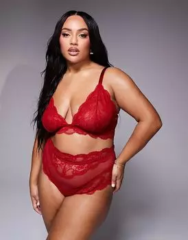 ASOS DESIGN Curve Lola кружевной удлиненный бюстгальтер красного цвета