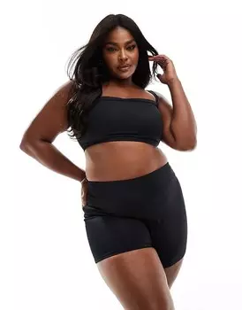 ASOS DESIGN Curve – Maya – Комбинируй и сочетай – черные плавки бикини с высокой талией, шортами и широким поясом
