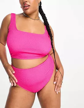 ASOS DESIGN Curve — Mix and Match — плавки бикини неоново-розового цвета с высоким вырезом и сборками