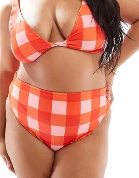 ASOS DESIGN Curve - Picnic - плавки бикини с высоким вырезом в клетку Vichy