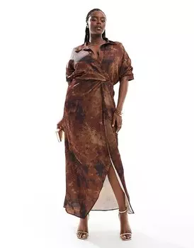 ASOS DESIGN Curve – Платье макси с короткой талией и абстрактным узором