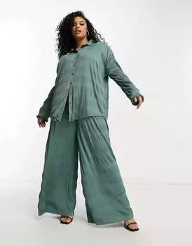 ASOS DESIGN Curve широкие плиссированные брюки цвета хаки