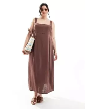 ASOS DESIGN Curve – шоколадное платье миди с завязками на спине и квадратным вырезом