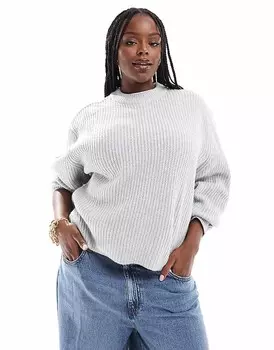 ASOS DESIGN Curve — светло-серый свитер с круглым вырезом и толстыми полосками