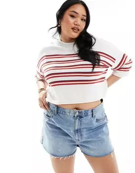 ASOS DESIGN Curve — вязаный свитер с короткими рукавами в красную полоску