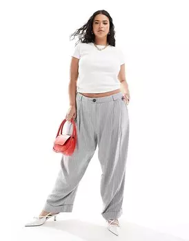 ASOS DESIGN Curve — зауженные брюки с отворотами и ребристой отделкой