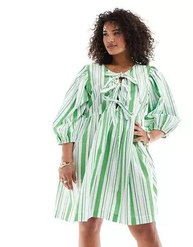 ASOS DESIGN Curve – Зеленое свободное платье с завязками-бабочками спереди, в полоску